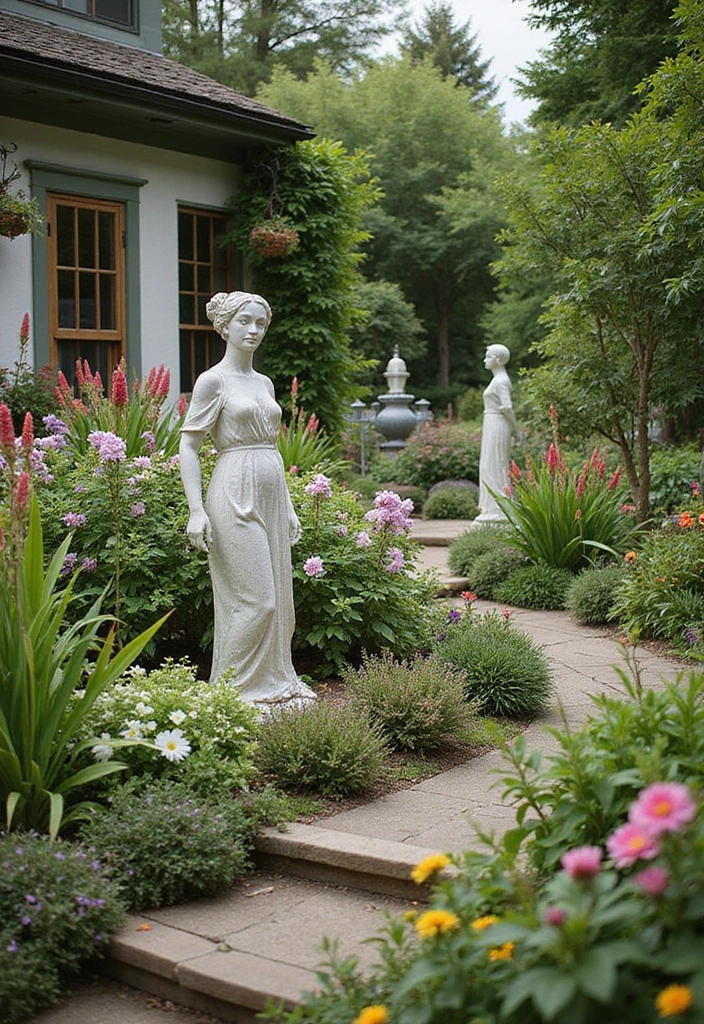 20 Whimsical Cottagecore Backyard Ideas That'll Make You Want to Live Outside! - 11. Artful Garden Sculptures