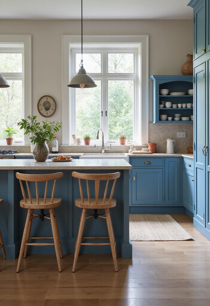 How to Infuse Modern Charm into Your Small Blue French Country Kitchen - 7. Stylish Seating Options