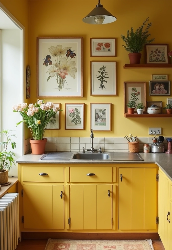 12 Vintage Yellow Farmhouse Kitchen Ideas That Will Brighten Your Home! - 10. Vintage Wall Art