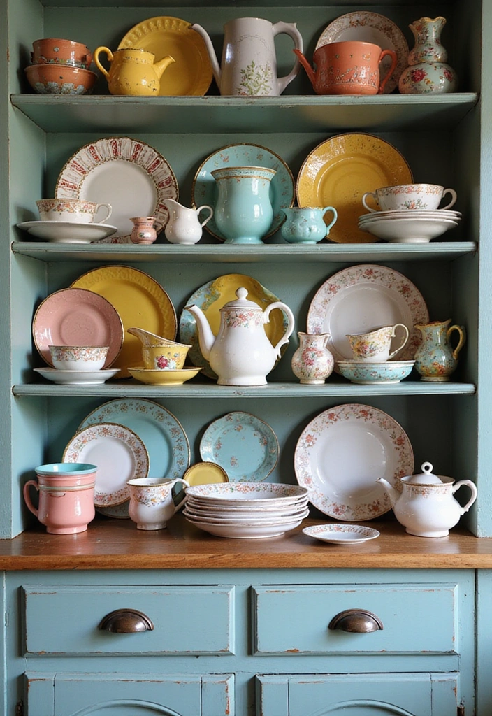 19 Cozy French Chateau Kitchen Inspirations to Elevate Your Cooking Space! - 18. Vintage Tableware Displays