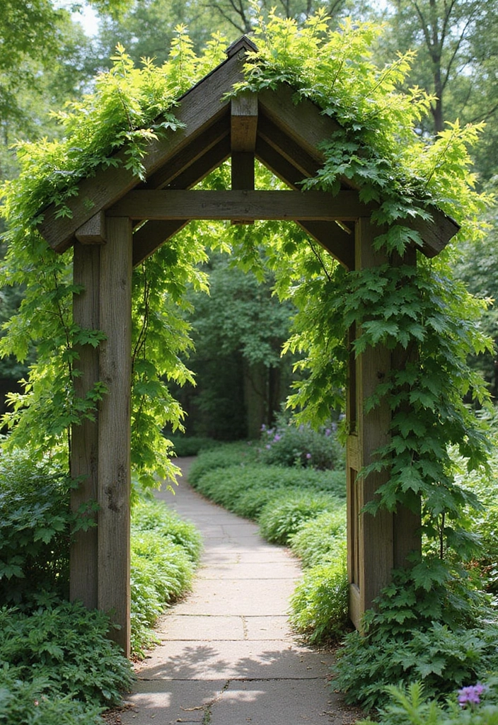 15 Nature-Inspired Wooded Backyard Landscape Designs You’ll Want to Copy ASAP! - 13. Rustic Garden Arches