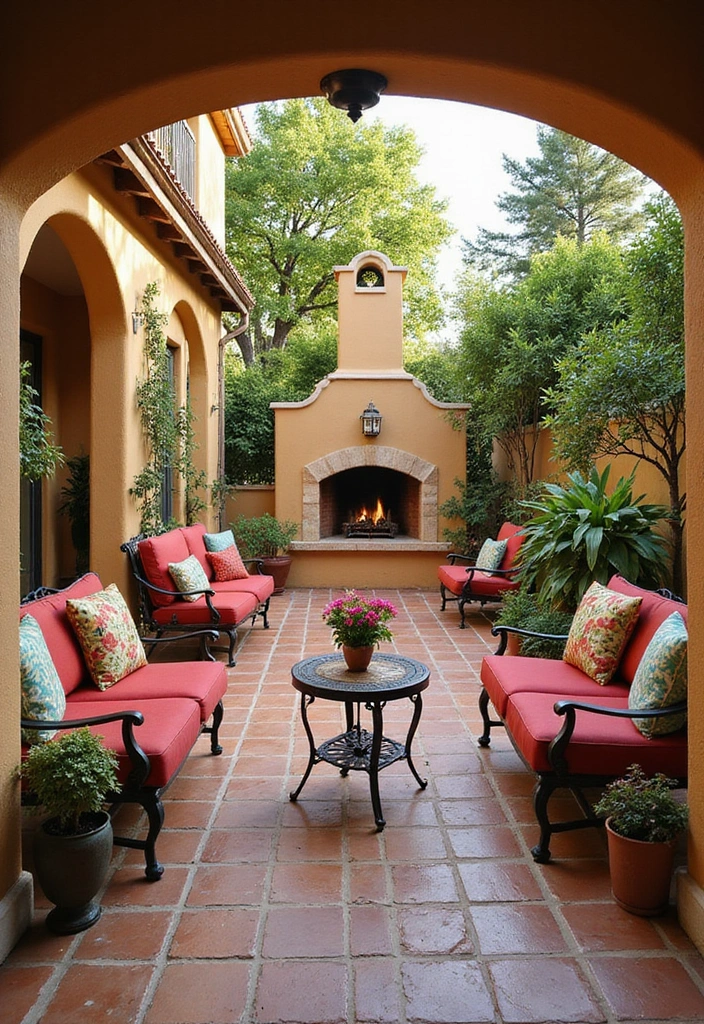 18 Small Outdoor Covered Patios with Fireplaces Perfect for Cozy Gatherings! - 9. Mediterranean Escape with Terracotta Tiles