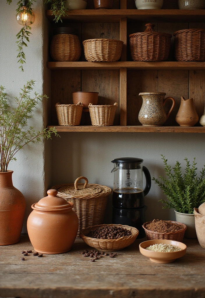 22 Boho Coffee Bar Decor Ideas to Create Your Own Cozy Café at Home! - 2. Earthy Tones and Textures