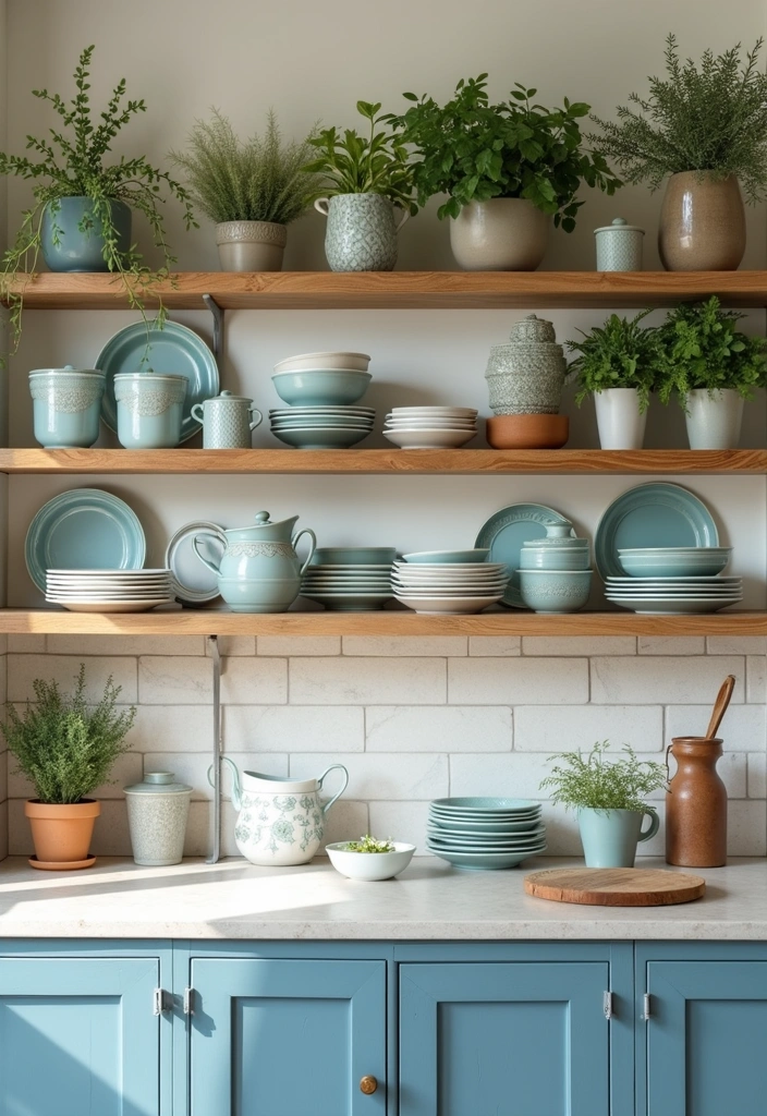 How to Infuse Modern Charm into Your Small Blue French Country Kitchen - 3. Open Shelving for a Fresh Look