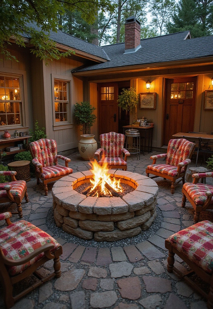 20 Cozy Outdoor Fire Pit Seating Area Ideas That Will Make You Want to Live Outside! - 9. Vintage-Inspired Fire Pit Gathering Spot