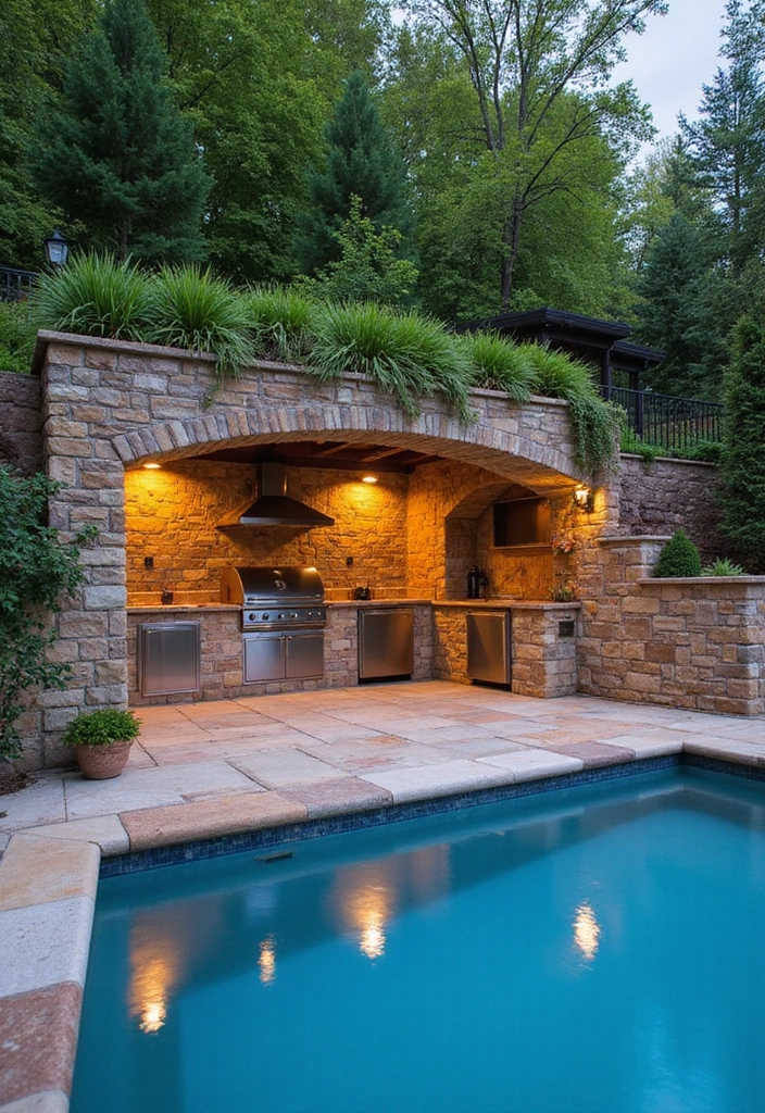 16 Genius Small Outdoor Kitchen Ideas for Pool Areas That Maximize Fun! - 12. Sunken Kitchen Design