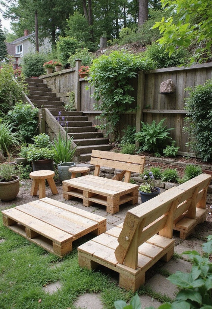 22 Rustic Sloped Backyard Landscaping Ideas on a Budget You Can't Miss! - 21. DIY Pallet Furniture
