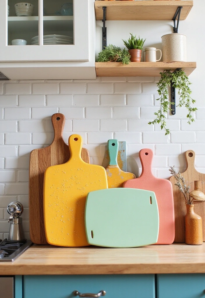20 Budget-Friendly Kitchen Counter Corner Decor Ideas You Can DIY! - 13. Colorful Cutting Boards