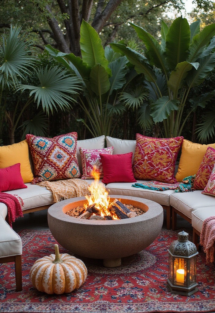 20 Cozy Outdoor Fire Pit Seating Area Ideas That Will Make You Want to Live Outside! - 3. Bohemian Fire Pit Retreat