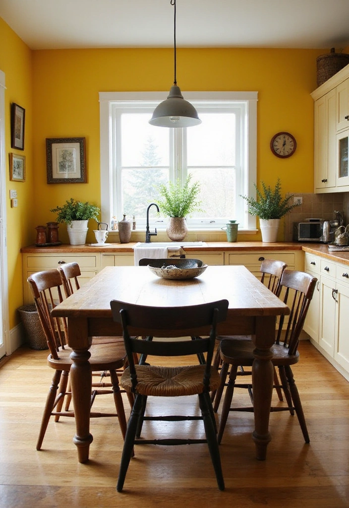 12 Vintage Yellow Farmhouse Kitchen Ideas That Will Brighten Your Home! - 6. Vintage Furniture Pieces