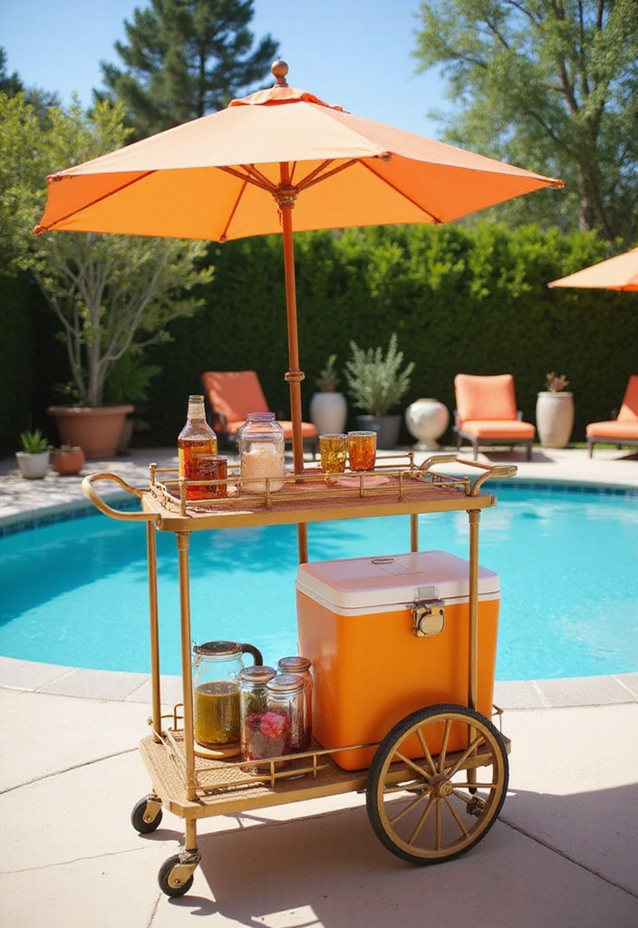16 Genius Small Outdoor Kitchen Ideas for Pool Areas That Maximize Fun! - 6. Stylish Outdoor Cart