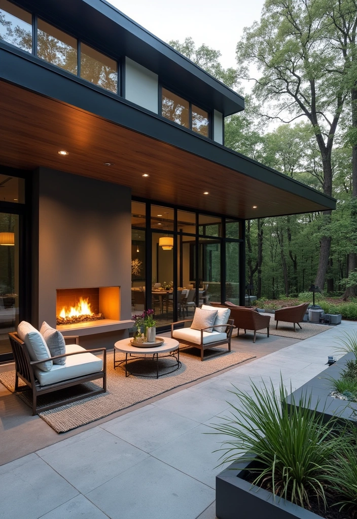 18 Small Outdoor Covered Patios with Fireplaces Perfect for Cozy Gatherings! - 4. Contemporary Elegance with Glass Surrounds