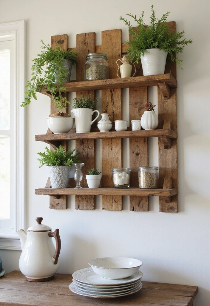20 Budget-Friendly Kitchen Counter Corner Decor Ideas You Can DIY! - 12. Repurposed Pallet Shelf
