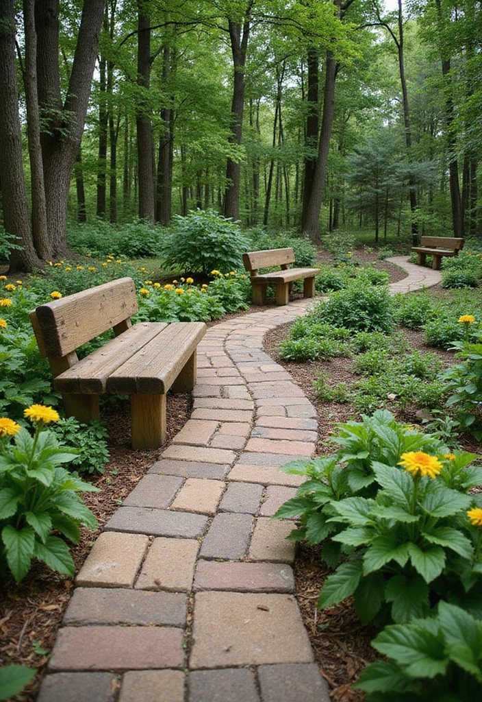 15 Nature-Inspired Wooded Backyard Landscape Designs You’ll Want to Copy ASAP! - 14. Nature Trails with Benches
