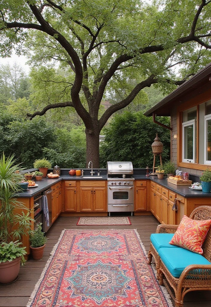 20 Outdoor Kitchen Deck Ideas That Will Wow Your Guests at Every Gathering! - 12. Colorful Boho Chic Deck