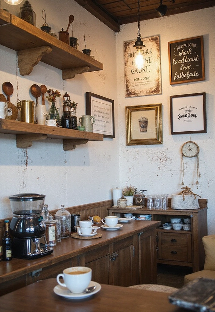 22 Boho Coffee Bar Decor Ideas to Create Your Own Cozy Café at Home! - 22. Coffee-Themed Wall Decor