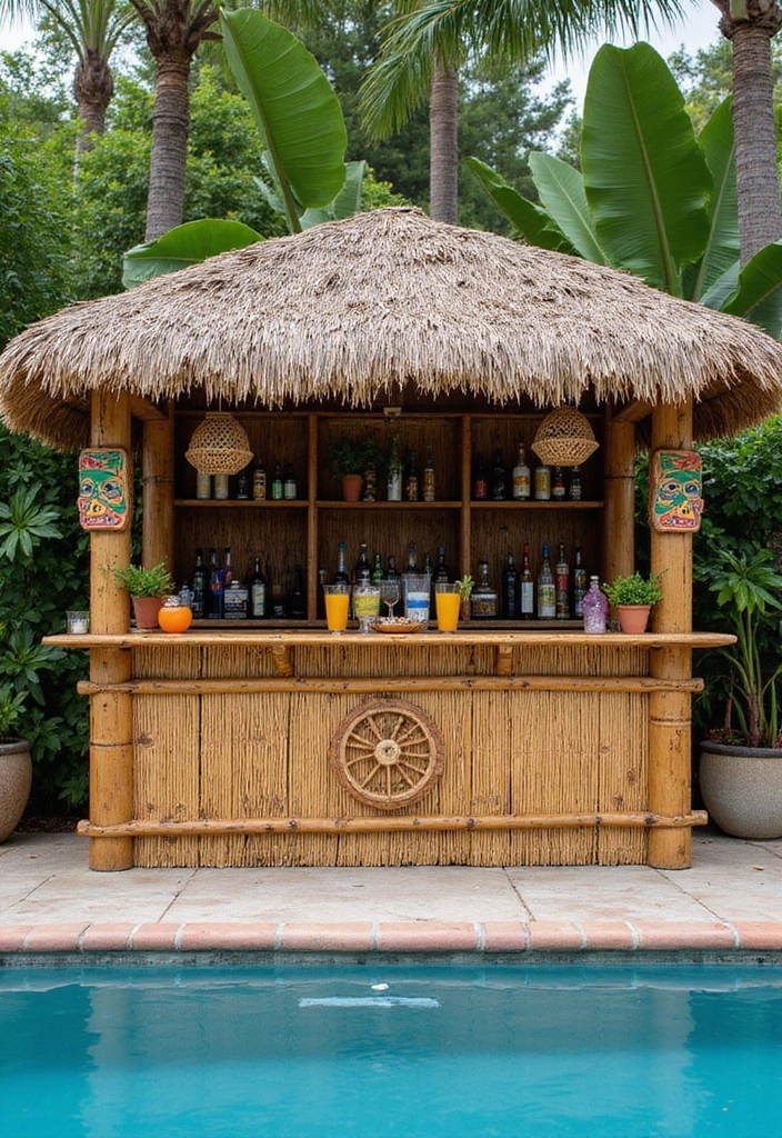 27 Budget-Friendly Backyard Pool & Patio Ideas That Will Transform Your Summer! - 13. Tiki Bar Vibes