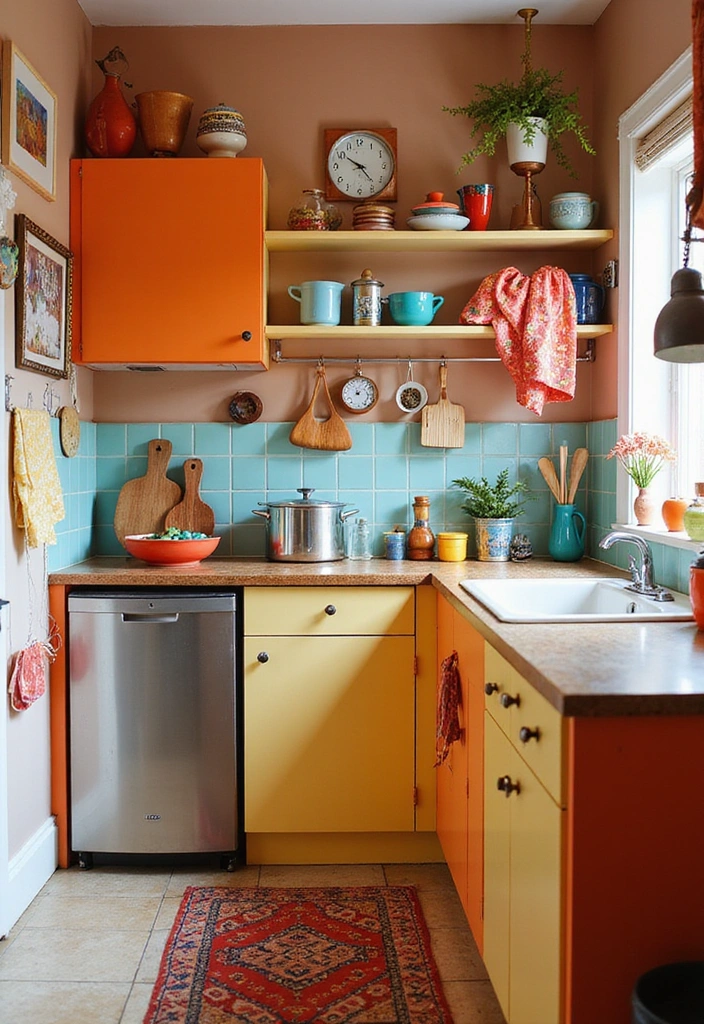 10 Hacks to Maximize Style in Your Small Bohemian Kitchen with Plants - 6. Add Bold Color with Accents