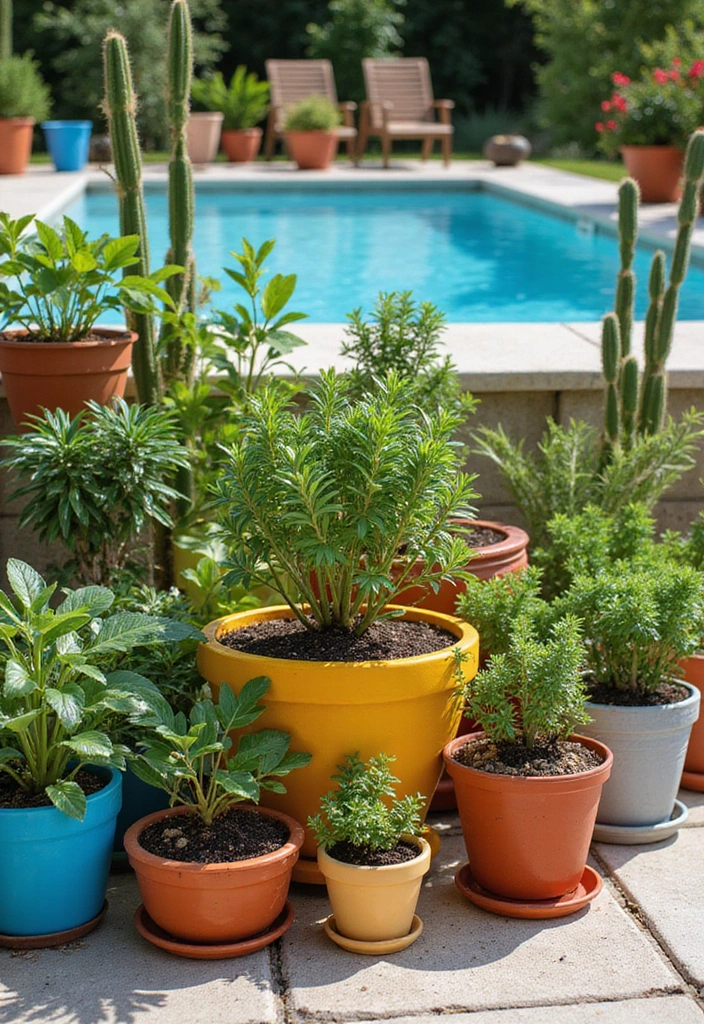 27 Budget-Friendly Backyard Pool & Patio Ideas That Will Transform Your Summer! - 16. Bright Potted Plants
