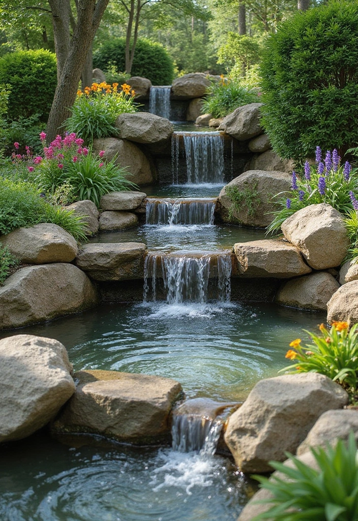 20 Creative Large Backyard Layouts That Will Make You Want to Host Every Weekend! - 6. Relaxing Water Feature