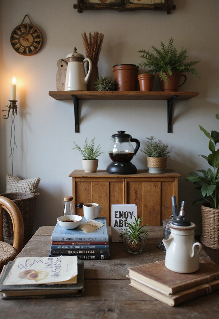 22 Boho Coffee Bar Decor Ideas to Create Your Own Cozy Café at Home! - 20. Curated Coffee Book Collection