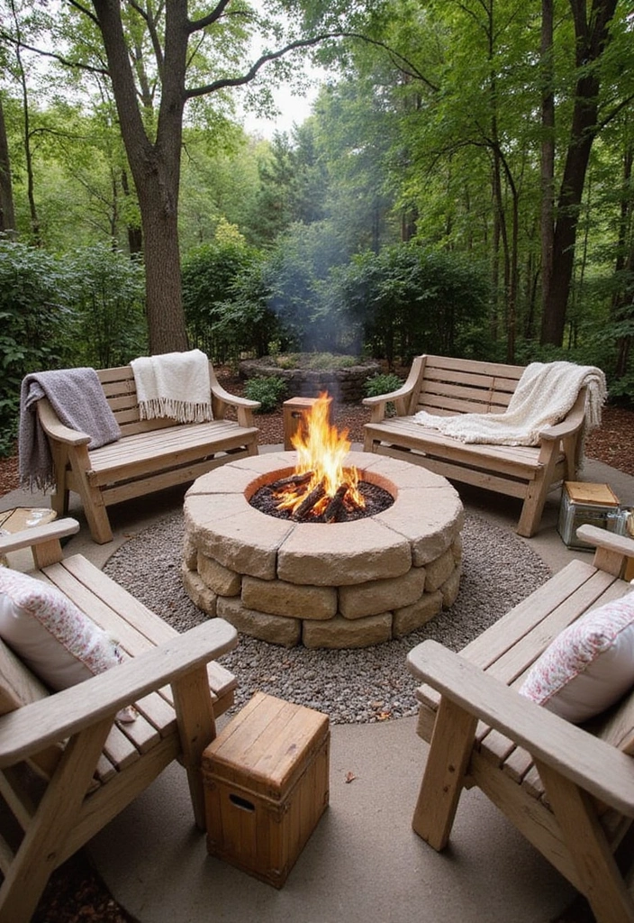 20 Cozy Outdoor Fire Pit Seating Area Ideas That Will Make You Want to Live Outside! - 14. Rustic Farmhouse Fire Pit Area