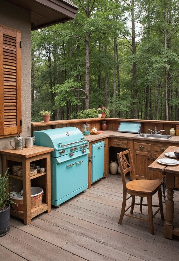 20 Outdoor Kitchen Deck Ideas That Will Wow Your Guests at Every Gathering! - 7. Vintage Charm with Traditional Elements