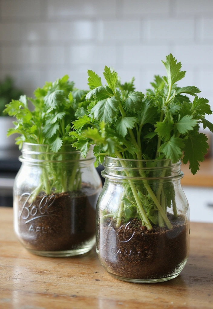 20 Budget-Friendly Kitchen Counter Corner Decor Ideas You Can DIY! - 1. Herb Garden in Mason Jars