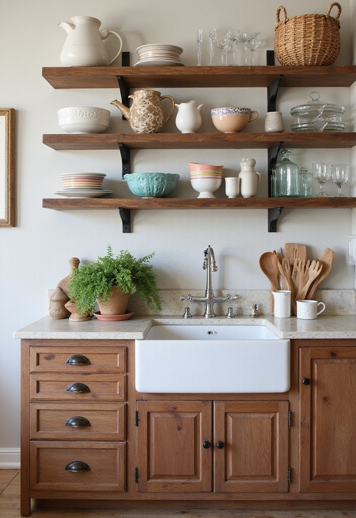 19 Cozy French Chateau Kitchen Inspirations to Elevate Your Cooking Space! - 6. Open Shelving for Display and Storage
