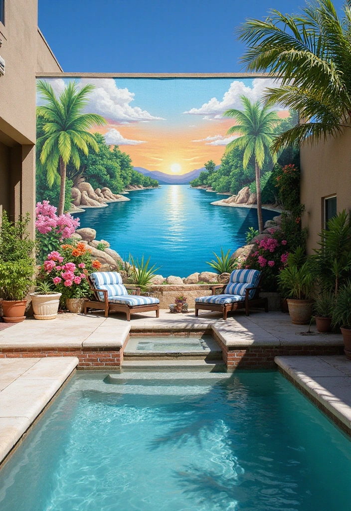 27 Budget-Friendly Backyard Pool & Patio Ideas That Will Transform Your Summer! - 18. Artistic Wall Murals