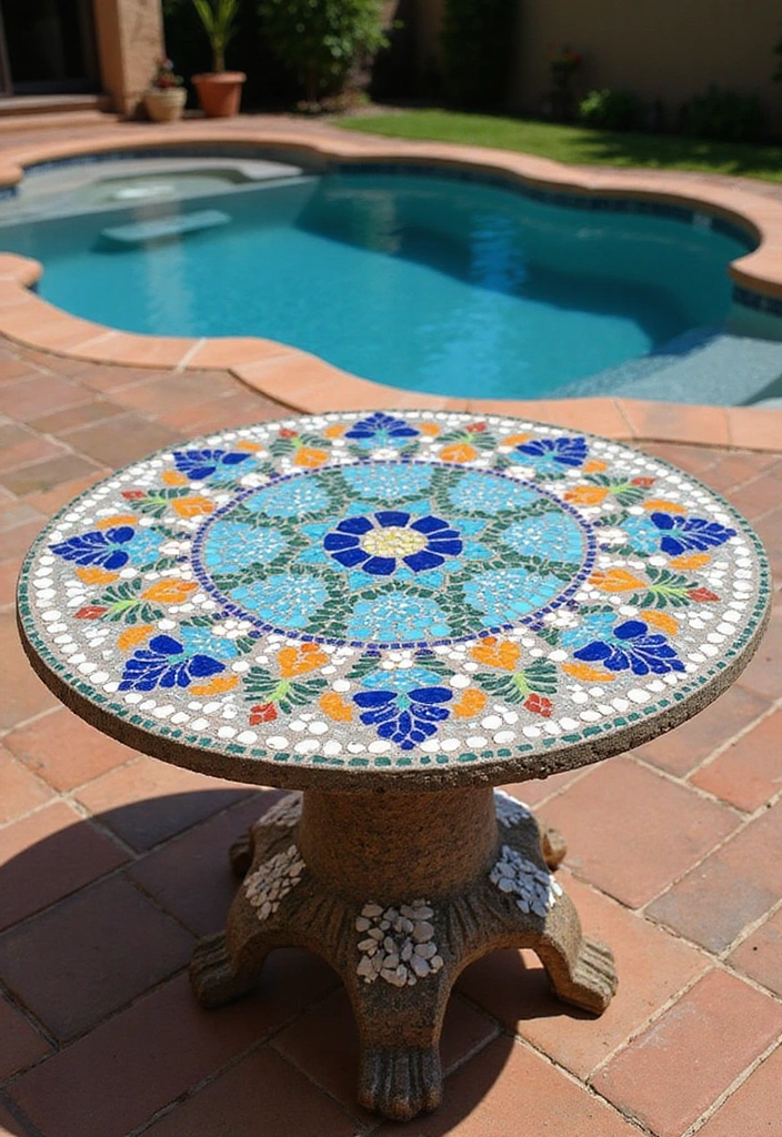 27 Budget-Friendly Backyard Pool & Patio Ideas That Will Transform Your Summer! - 17. DIY Mosaic Table