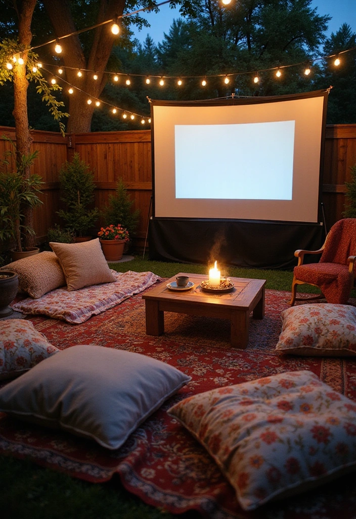 20 Whimsical Cottagecore Backyard Ideas That'll Make You Want to Live Outside! - 18. Outdoor Movie Night Setup