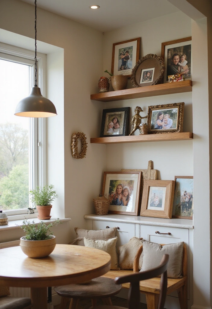 20 Budget-Friendly Kitchen Counter Corner Decor Ideas You Can DIY! - 8. Charming Family Photo Display