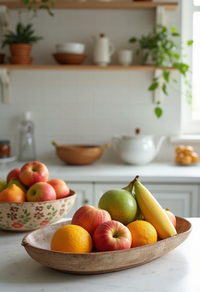 20 Budget-Friendly Kitchen Counter Corner Decor Ideas You Can DIY! - 15. Decorative Bowls and Trays