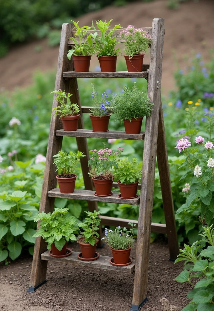 22 Rustic Sloped Backyard Landscaping Ideas on a Budget You Can't Miss! - 14. Ladder Planters