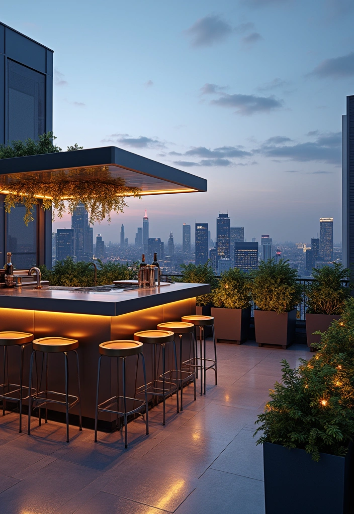 18 Dreamy Outdoor Kitchen Islands Perfect for Summer Gatherings (You Must See #16!) - 14. Urban Rooftop Island