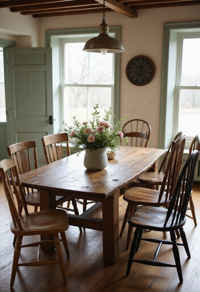 19 Cozy French Chateau Kitchen Inspirations to Elevate Your Cooking Space! - 3. Rustic Farmhouse Table as a Centerpiece
