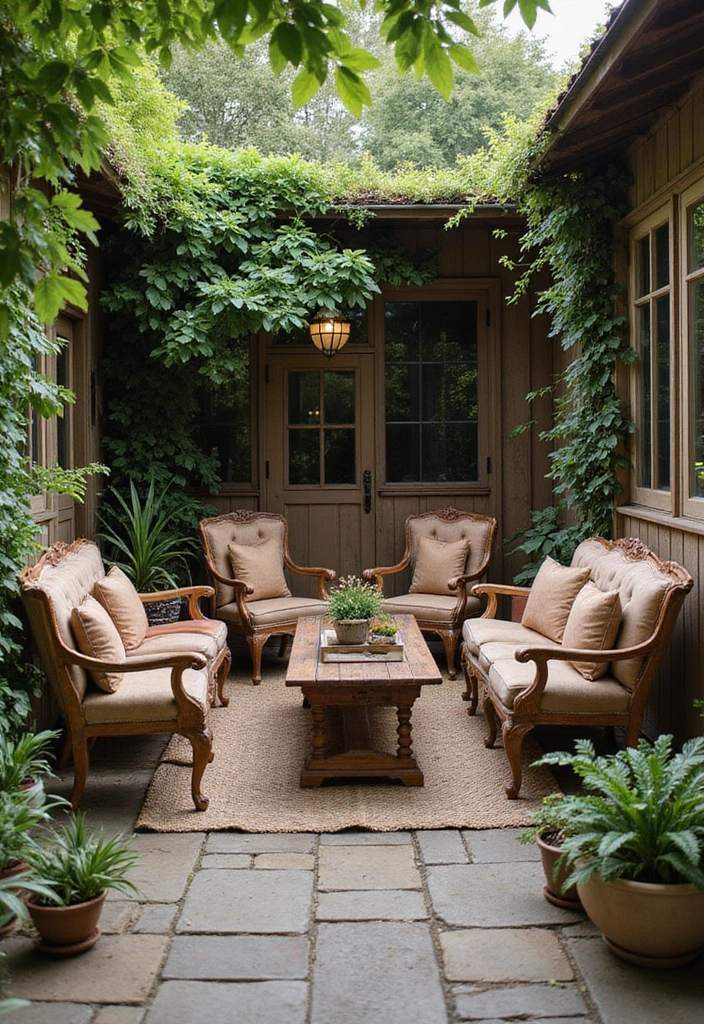 20 Cozy Rustic Backyard Landscaping Ideas That Will Transform Your Outdoor Space! - 1. Vintage Wooden Furniture