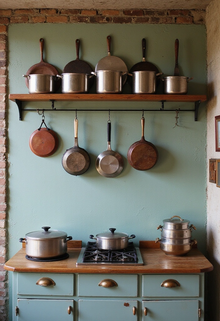 How to Maximize Style and Space in Your Small Vintage Country Kitchen - 8. Stylish Pot Racks