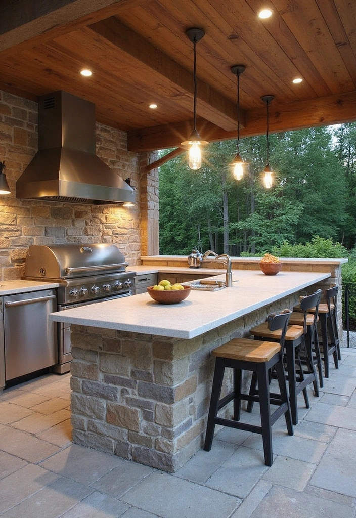 18 Dreamy Outdoor Kitchen Islands Perfect for Summer Gatherings (You Must See #16!) - 5. Multi-Level Island Surprise