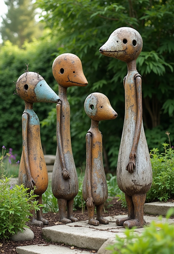 22 Rustic Sloped Backyard Landscaping Ideas on a Budget You Can't Miss! - 13. Rustic Garden Art