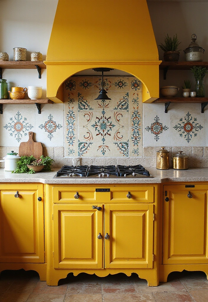 12 Vintage Yellow Farmhouse Kitchen Ideas That Will Brighten Your Home! - 2. Bright Backsplash Choices