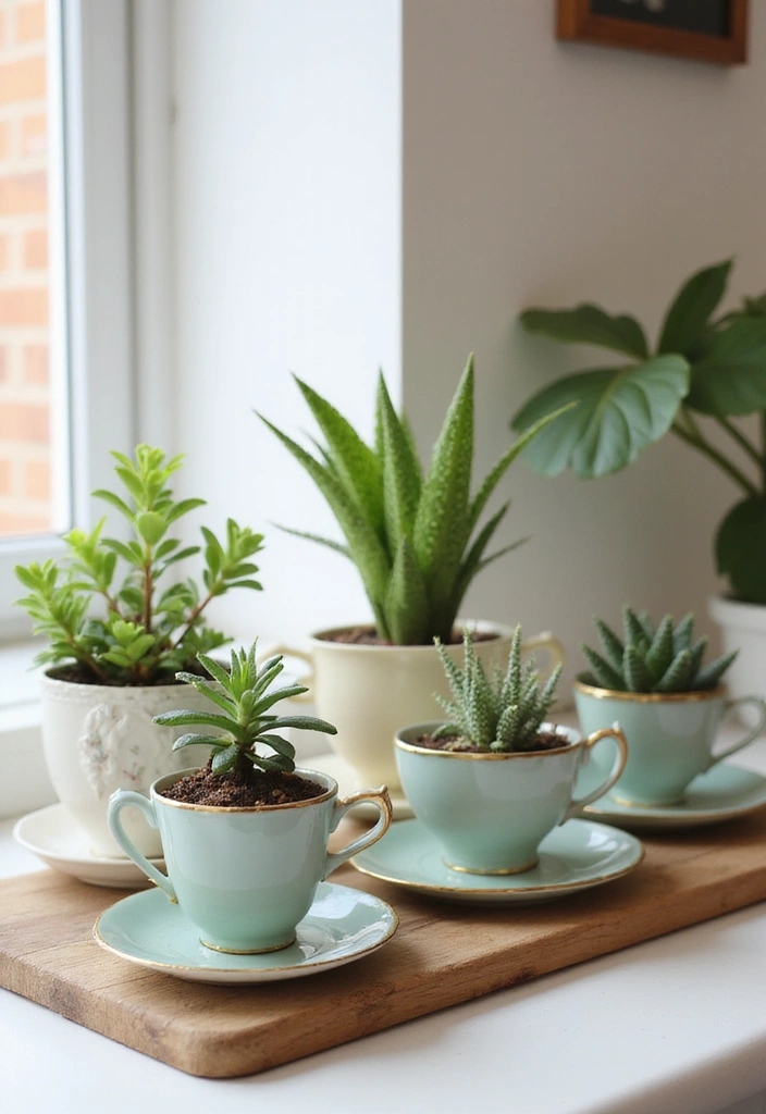 20 Budget-Friendly Kitchen Counter Corner Decor Ideas You Can DIY! - 11. Vintage Teacup Planters