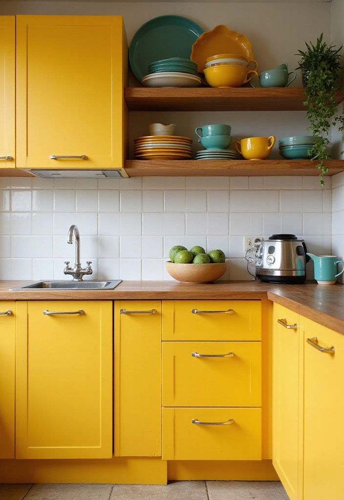 12 Vintage Yellow Farmhouse Kitchen Ideas That Will Brighten Your Home! - 1. Cheerful Yellow Cabinets