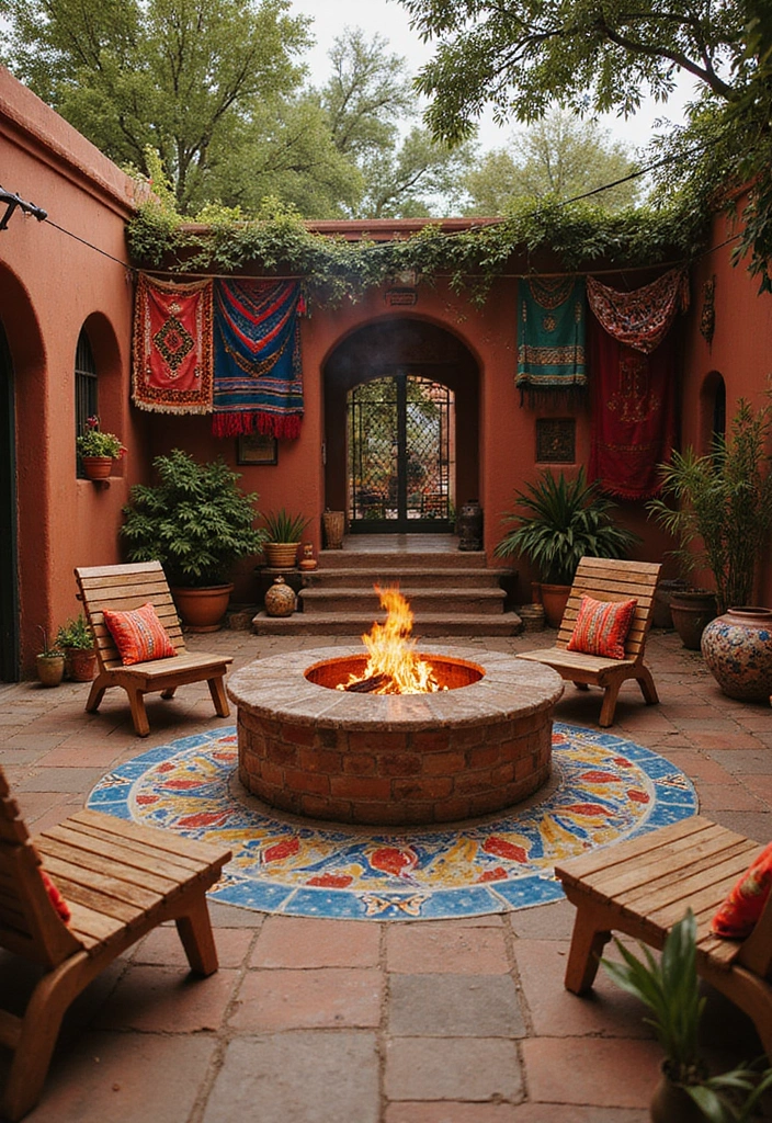 20 Cozy Outdoor Fire Pit Seating Area Ideas That Will Make You Want to Live Outside! - 12. Cultural-Inspired Fire Pit Design