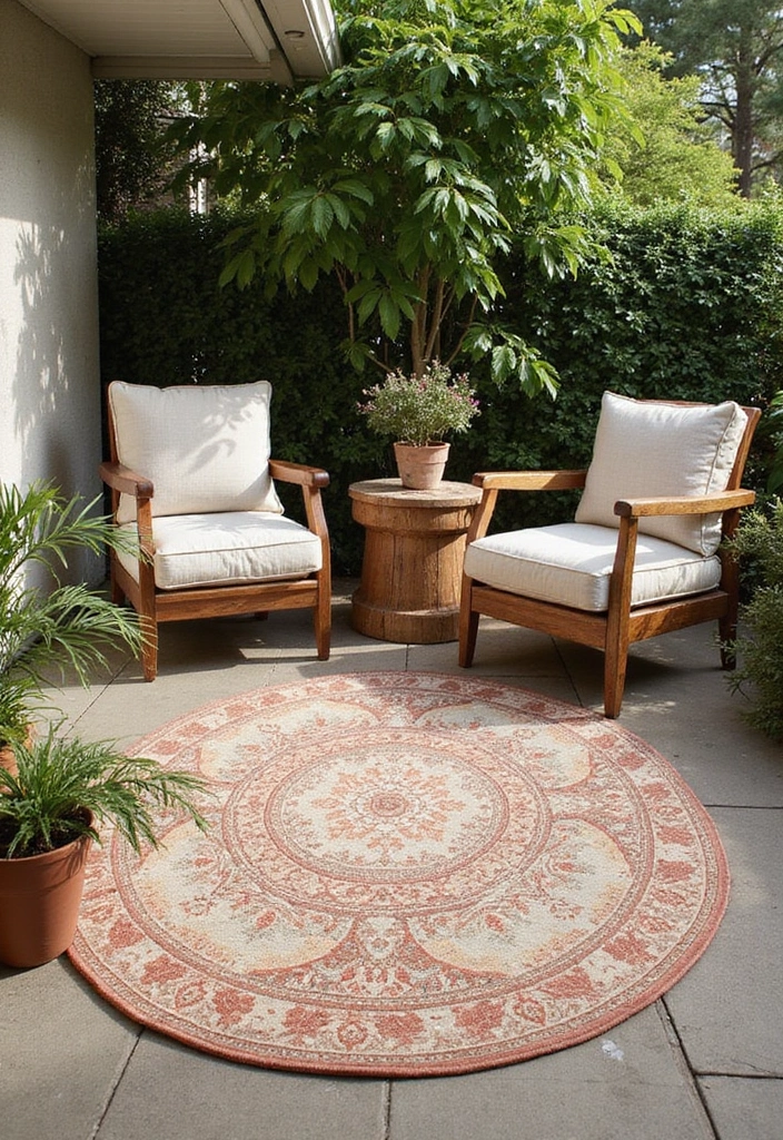 20 Cozy Rustic Backyard Landscaping Ideas That Will Transform Your Outdoor Space! - 10. Cozy Outdoor Rugs