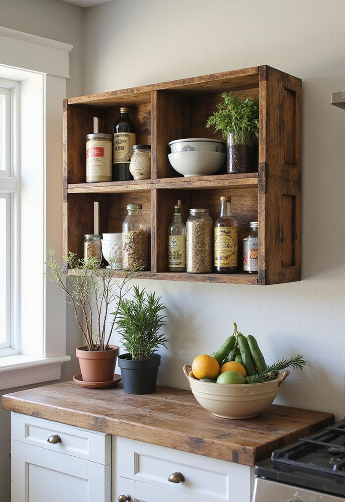 20 Budget-Friendly Kitchen Counter Corner Decor Ideas You Can DIY! - 2. Repurposed Wooden Crates