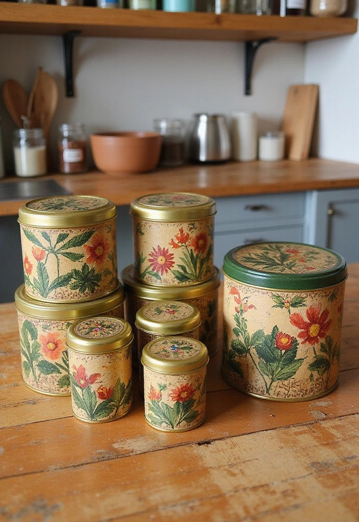 20 Budget-Friendly Kitchen Counter Corner Decor Ideas You Can DIY! - 7. Upcycled Tea Tins