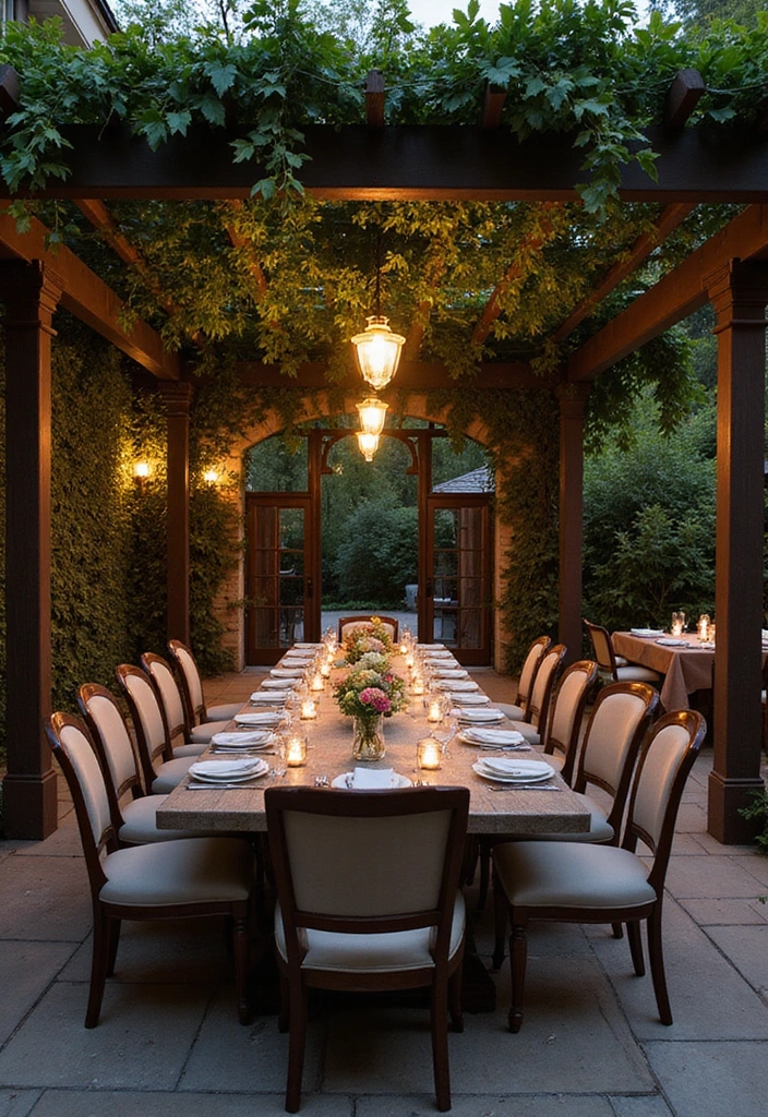 20 Creative Large Backyard Layouts That Will Make You Want to Host Every Weekend! - 12. Elegant Pergola Dining