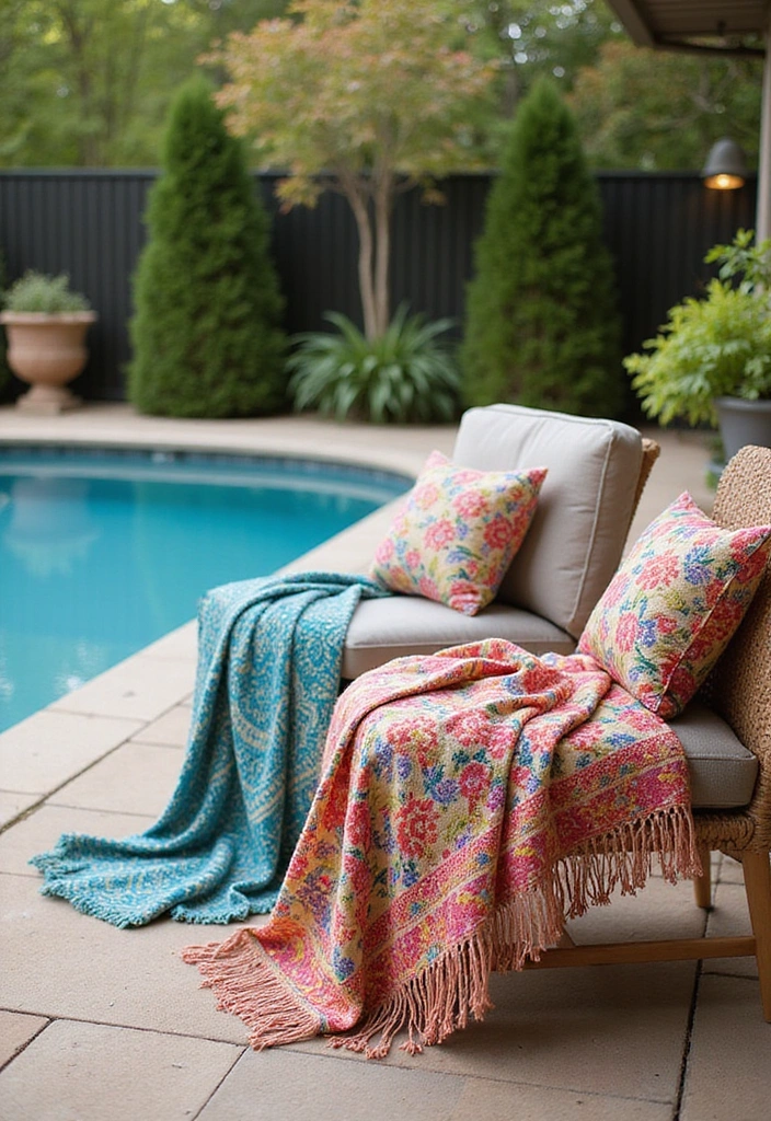 27 Budget-Friendly Backyard Pool & Patio Ideas That Will Transform Your Summer! - 20. Cozy Throw Blankets